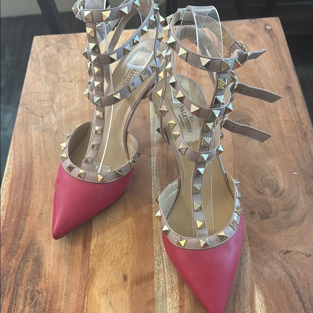 Valentino Pink and Tan Studded Heels